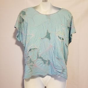 Gypsy Blue & Pink Cut-out Cap‎ Sleeves Blouse
